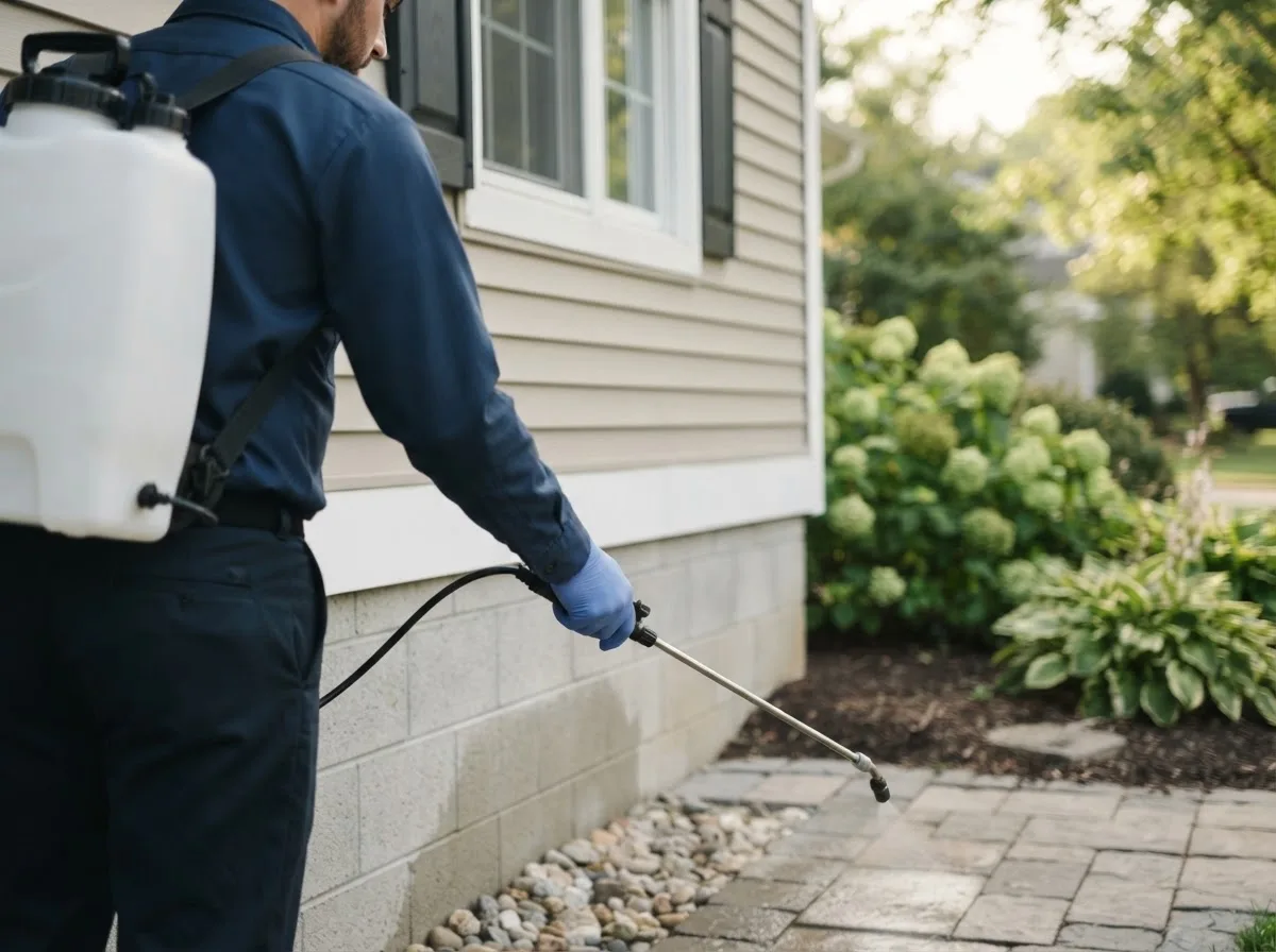 Pest control technician inspecting a home in North Chatham, MA